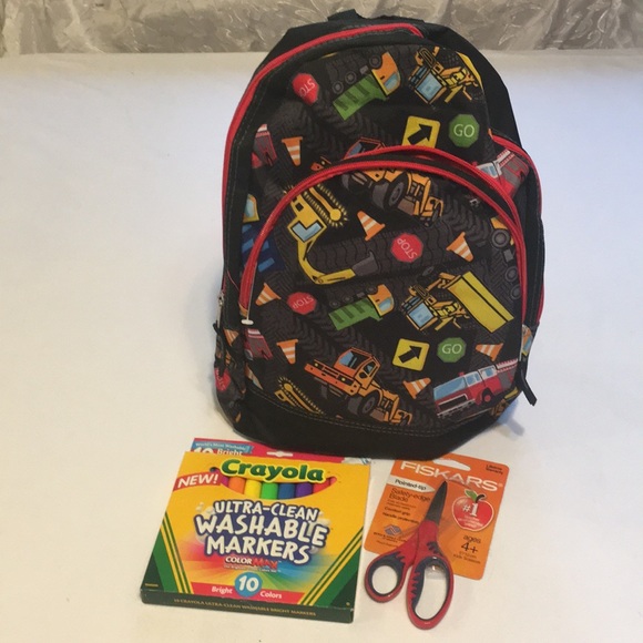 Big Trucks Backpack W/Markers,Scissors & More NEW - Picture 2 of 5